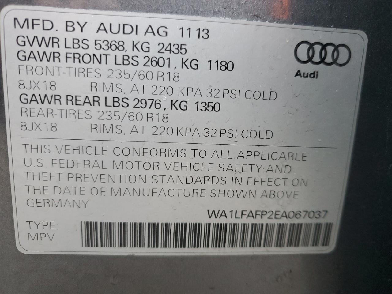 VIN WA1LFAFP2EA067037 2014 AUDI Q5 no.13