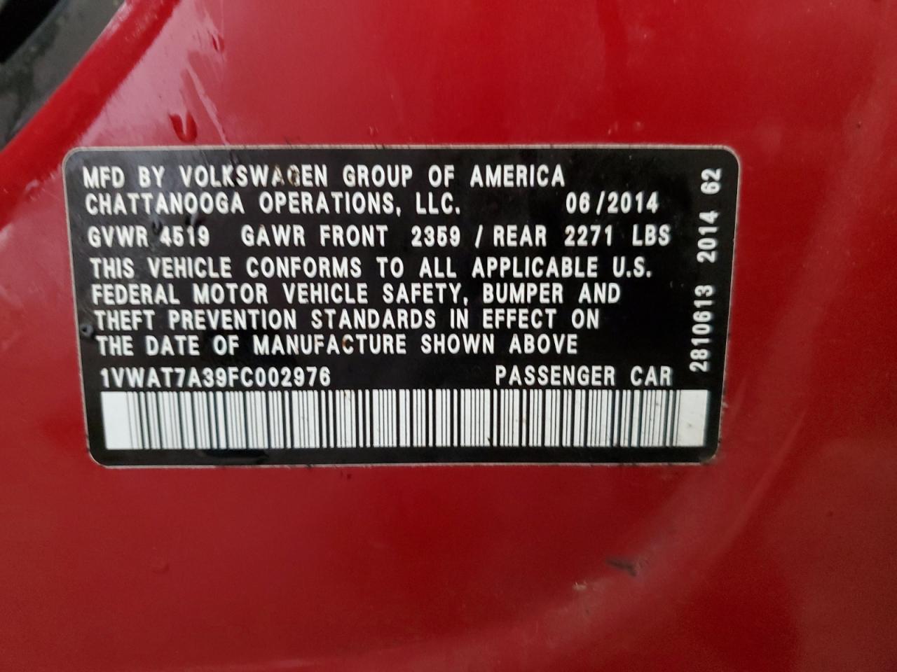 2016 Volkswagen Passat S VIN: 1VWAT7A34GC049253 Lot: 83856714