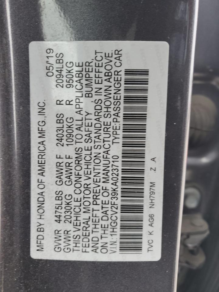 VIN 1HGCV2F39KA023710 2019 HONDA ACCORD no.12