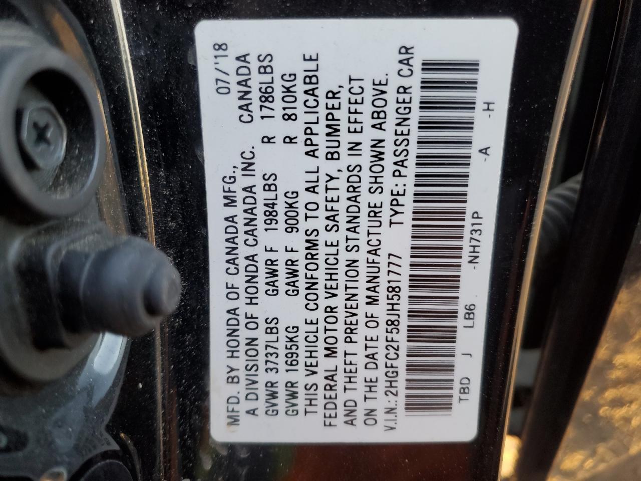 2018 Honda Civic Lx VIN: 2HGFC2F58JH581777 Lot: 84258264