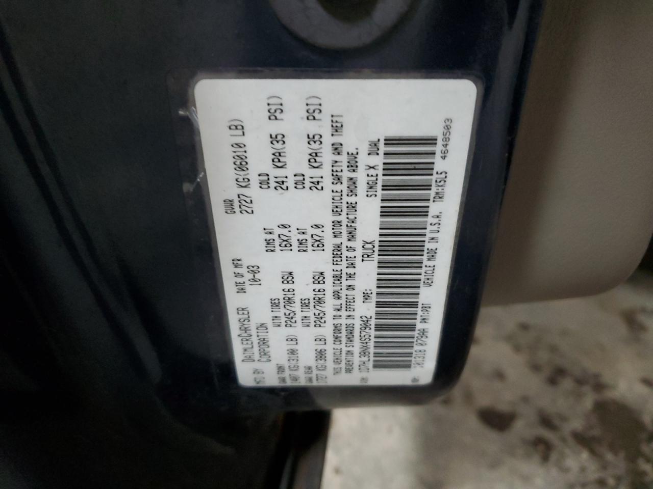 2004 Dodge Dakota Quad Sport VIN: 1D7HL38NX4S579042 Lot: 85283564