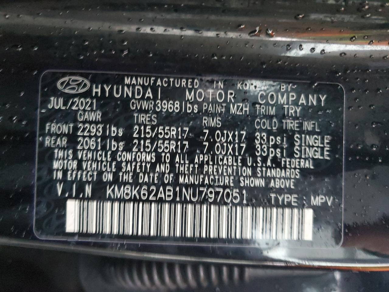 2022 Hyundai Kona Sel VIN: KM8K62AB1NU797051 Lot: 85422344