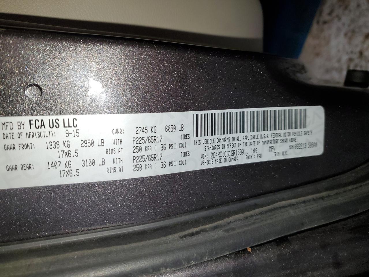 2016 Chrysler Town & Country Touring L VIN: 2C4RC1CG1GR159011 Lot: 85338654