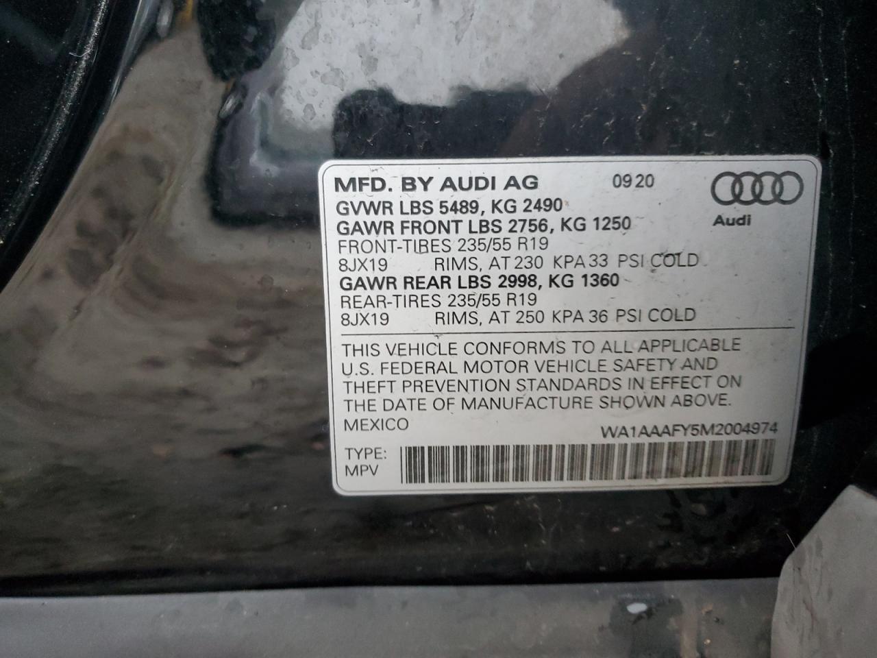 VIN WA1AAAFY5M2004974 2021 AUDI Q5 no.13