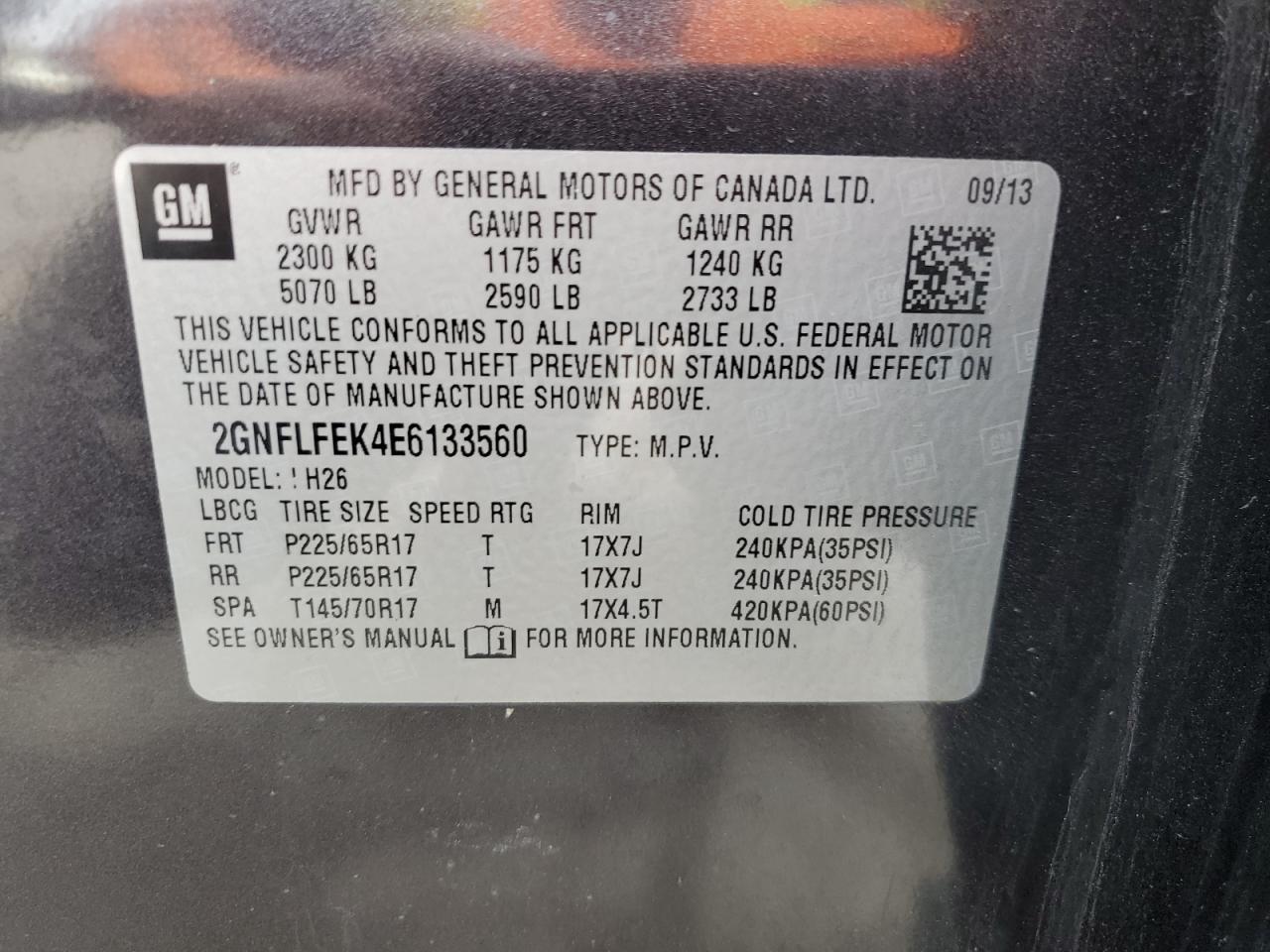 2014 Chevrolet Equinox Lt VIN: 2GNFLFEK4E6133560 Lot: 86518314