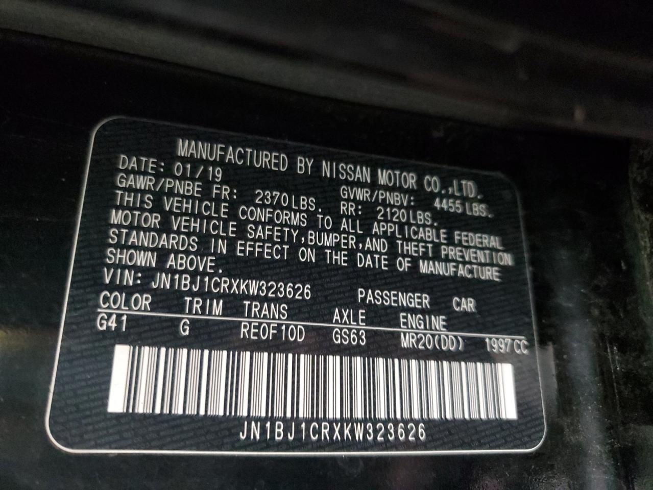 VIN JN1BJ1CRXKW323626 2019 NISSAN ROGUE no.14