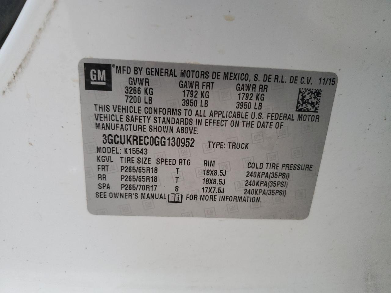 2016 Chevrolet Silverado K1500 Lt VIN: 3GCUKREC0GG130952 Lot: 83013544