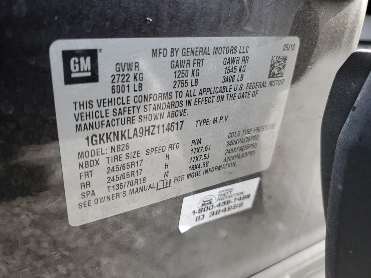 2017 GMC Acadia Sle VIN: 1GKKNKLA9HZ114617 Lot: 84727174