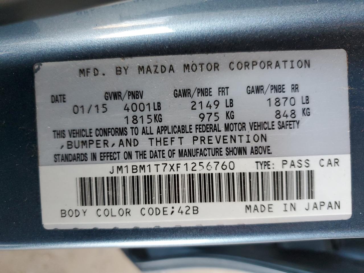 2015 Mazda 3 Sv VIN: JM1BM1T7XF1256760 Lot: 84108944