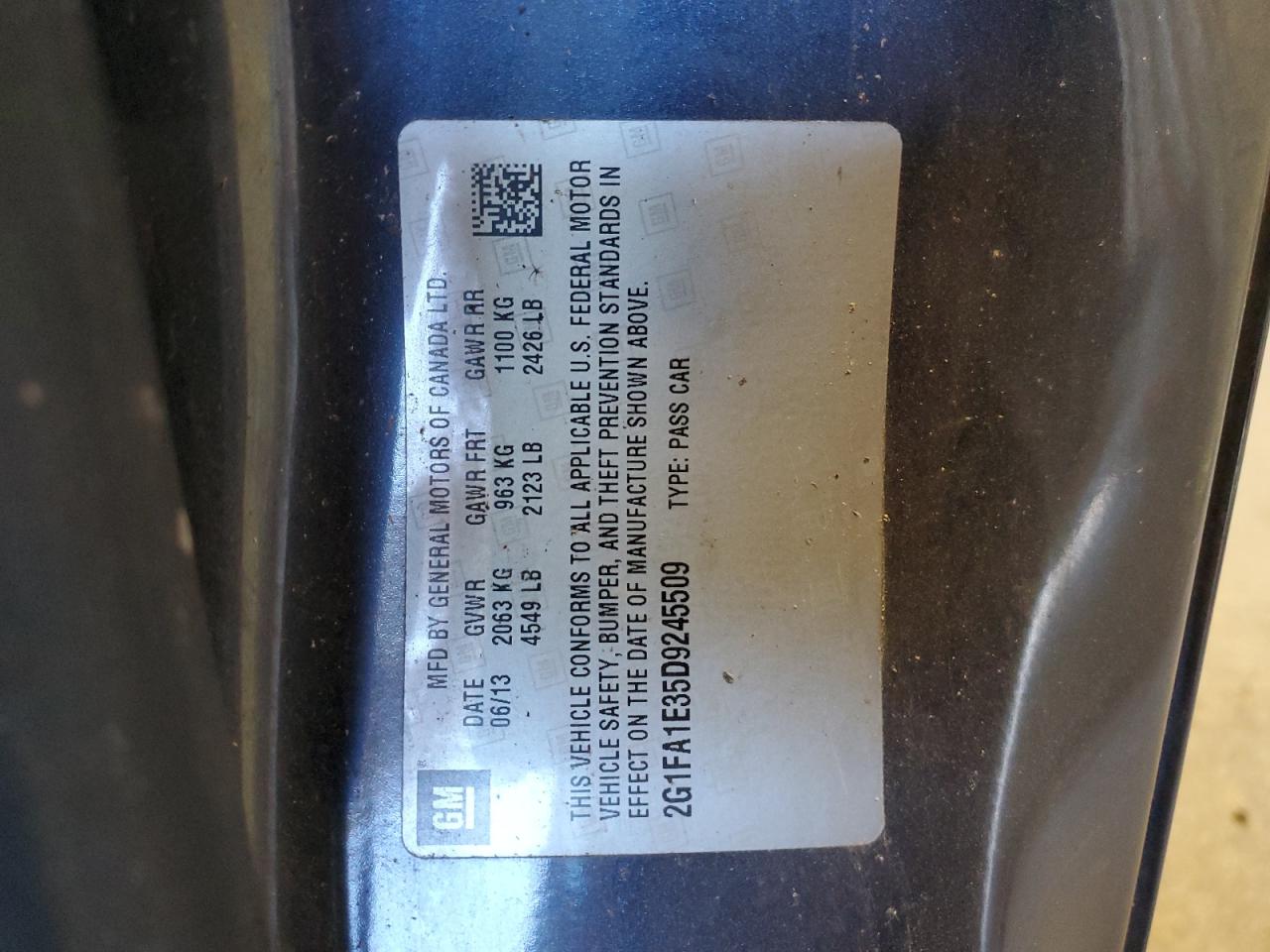 2013 Chevrolet Camaro Ls VIN: 2G1FA1E35D9245509 Lot: 83936174