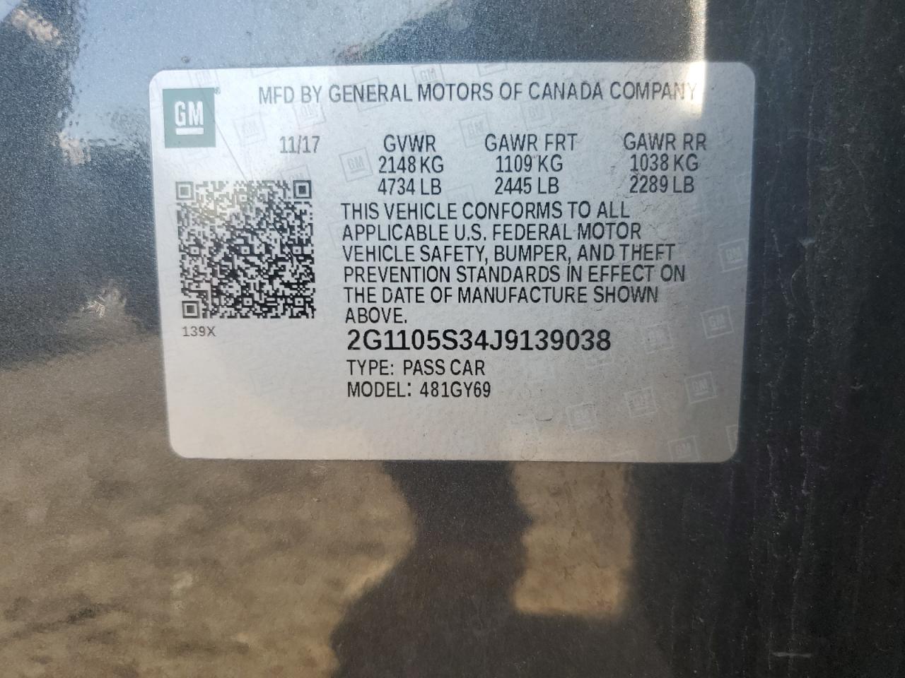2G1105S34J9139038 CHEVROLET IMPALA 2018