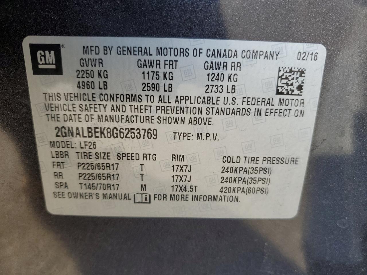 VIN 2GNALBEK8G6253769 2016 CHEVROLET EQUINOX no.12