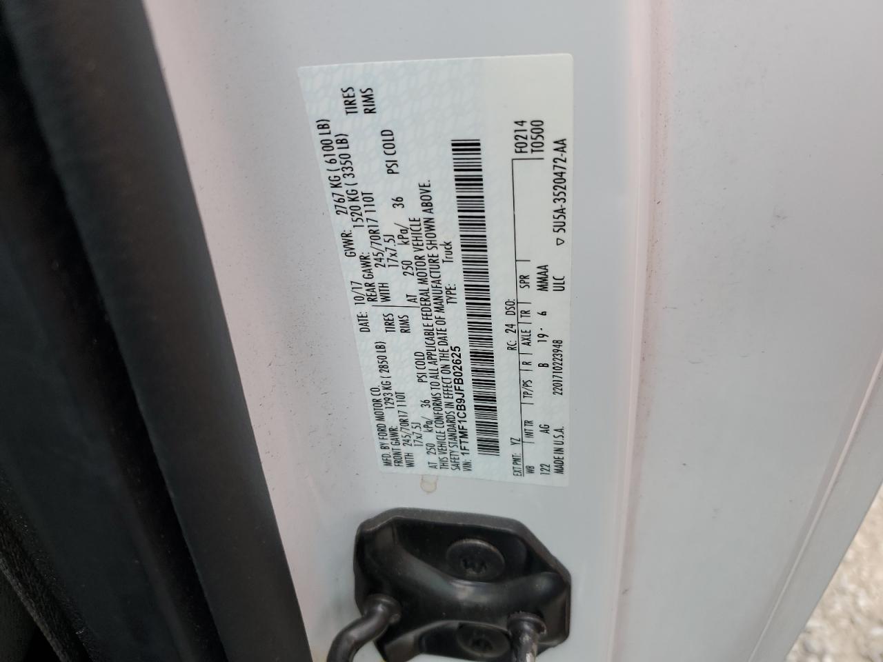 2018 Ford F150 VIN: 1FTMF1CB9JFB02625 Lot: 85881824