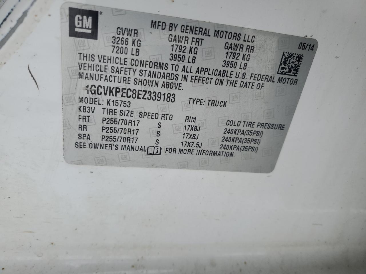 VIN 1GCVKPEC8EZ339183 2014 CHEVROLET ALL Models no.12