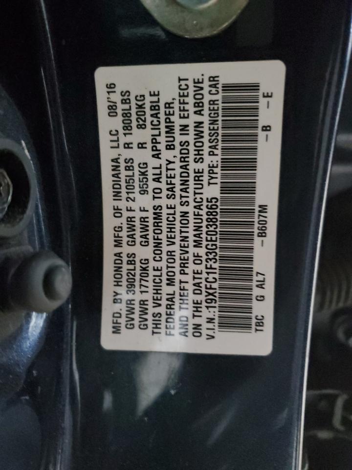 VIN 19XFC1F33GE038865 2016 HONDA CIVIC no.12