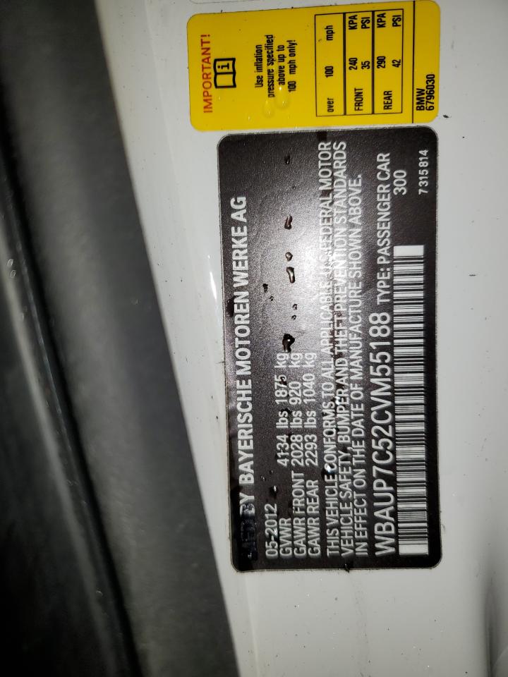 2012 BMW 128 I VIN: WBAUP7C52CVM55188 Lot: 85242744