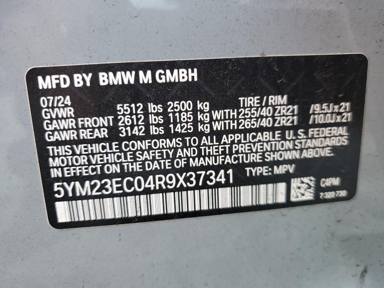 2024 BMW X4 M VIN: 5YM23EC04R9X37341 Lot: 82001964