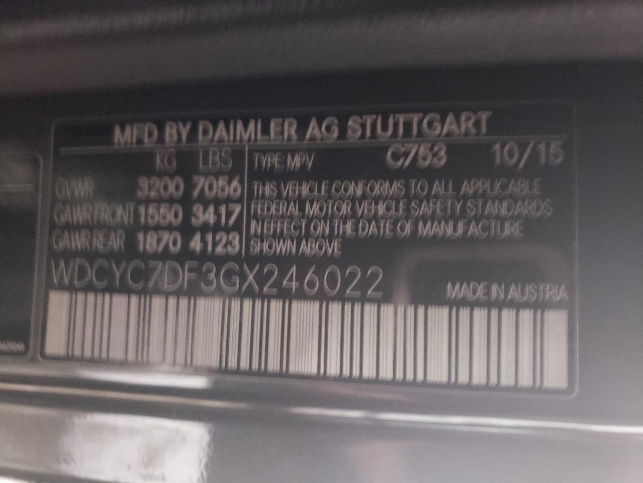 2016 Mercedes-Benz G 63 Amg VIN: WDCYC7DF3GX246022 Lot: 83347694