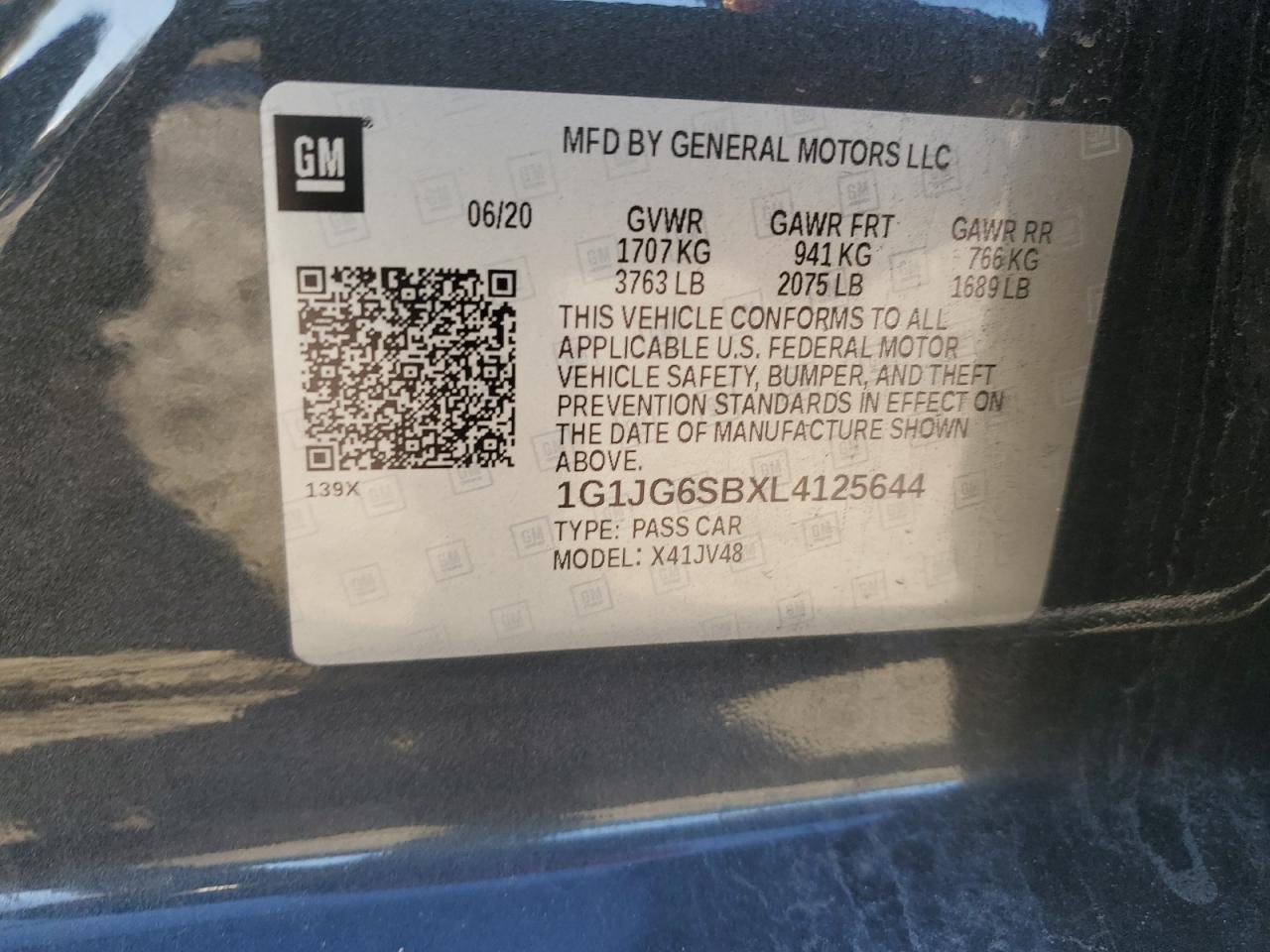 2020 Chevrolet Sonic VIN: 1G1JG6SBXL4125644 Lot: 86607024