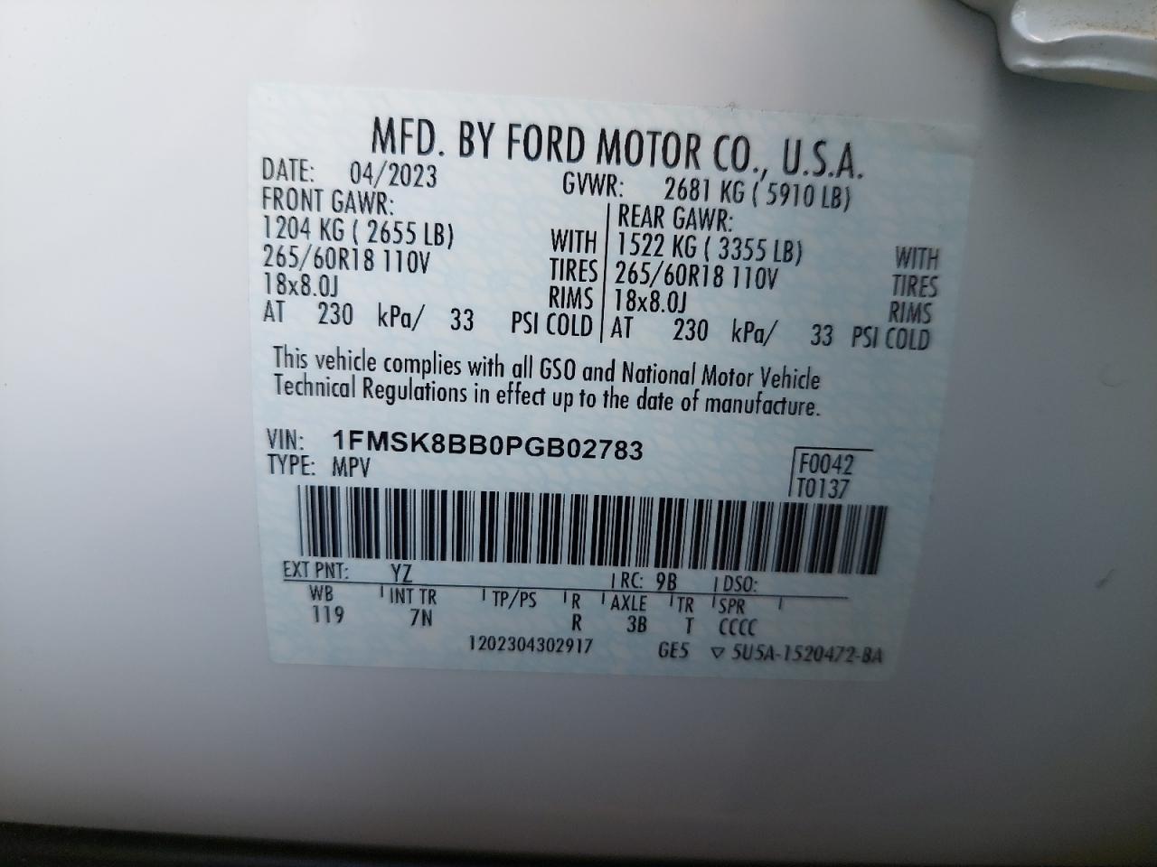 1FMSK8BB0PGB02783 - 2023 Ford Explorer Platinum - #86666154