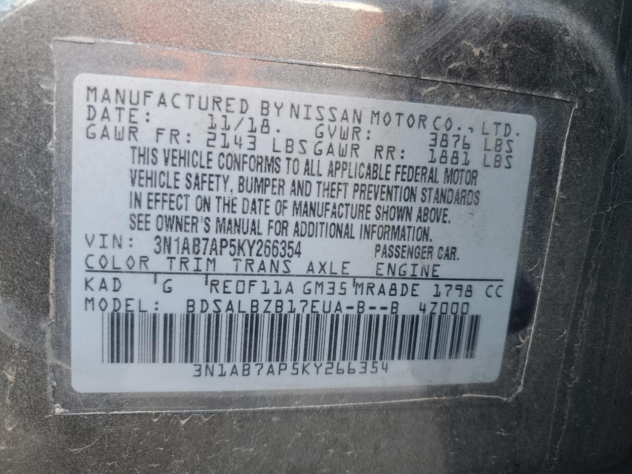 VIN 3N1AB7AP5KY266354 2019 NISSAN SENTRA no.12