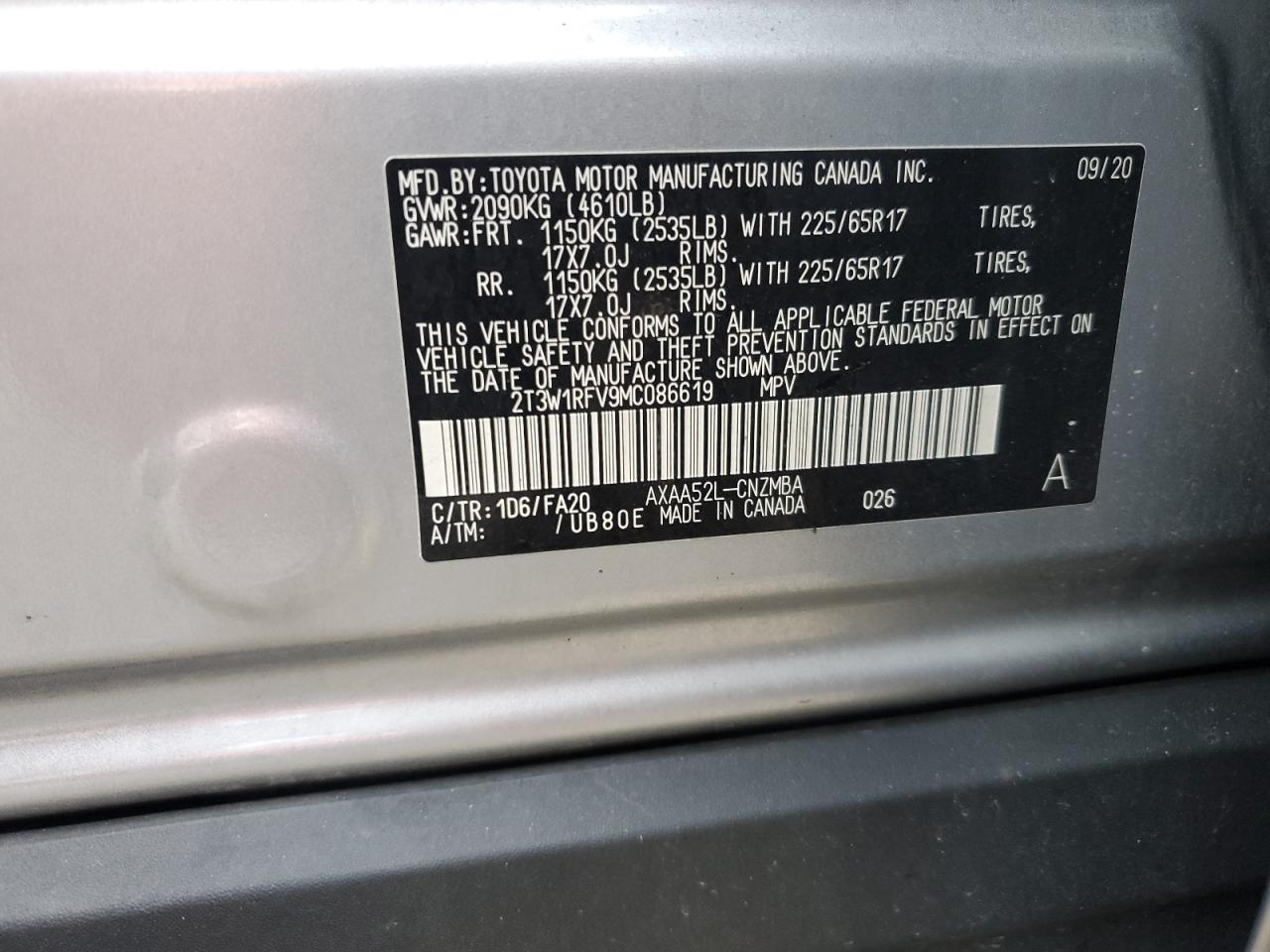 VIN 2T3W1RFV9MC086619 2021 TOYOTA RAV4 no.13