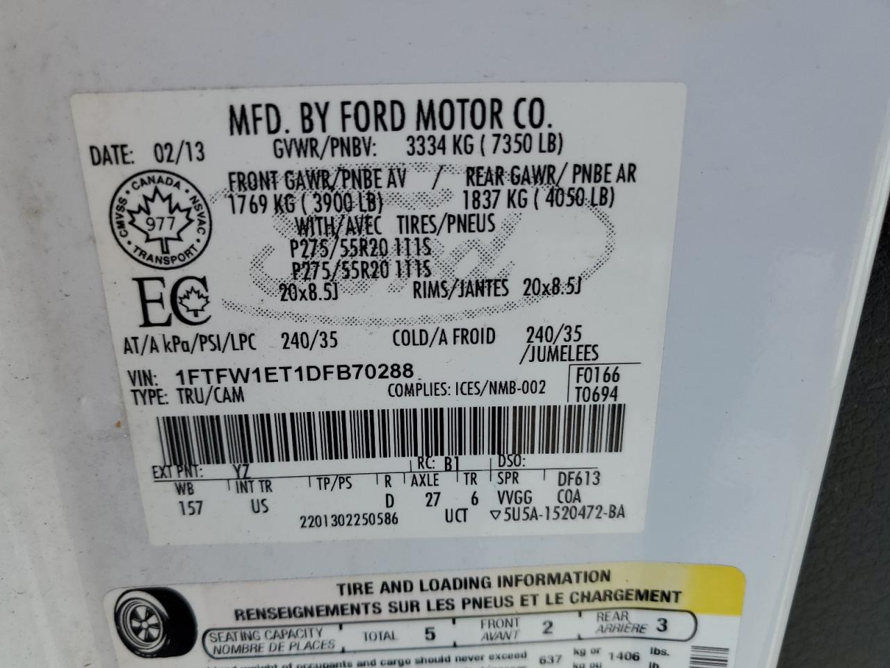 VIN 1FTFW1ET1DFB70288 2013 FORD F-150 no.13