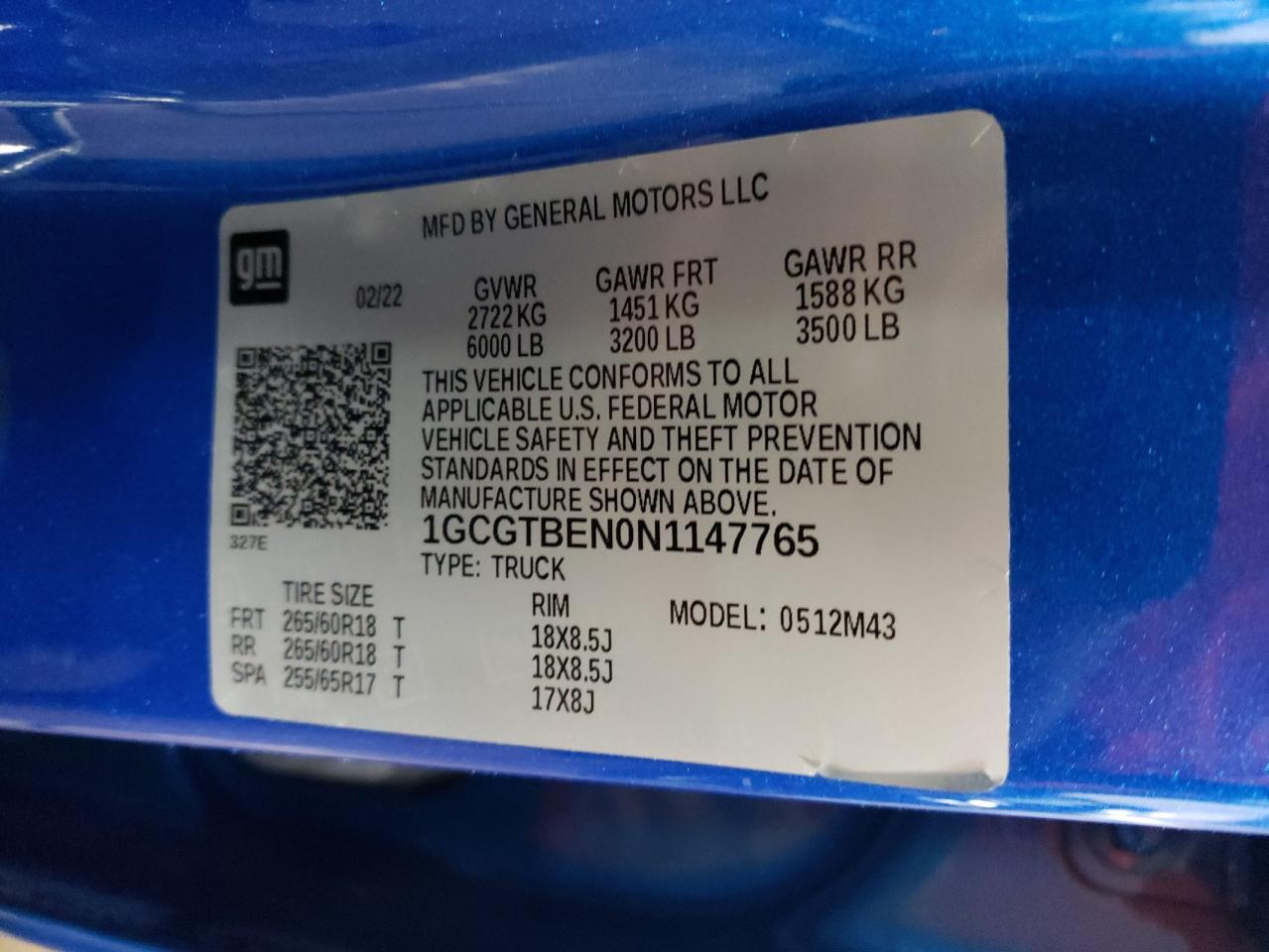 VIN 1GCGTBEN0N1147765 2022 CHEVROLET COLORADO no.13