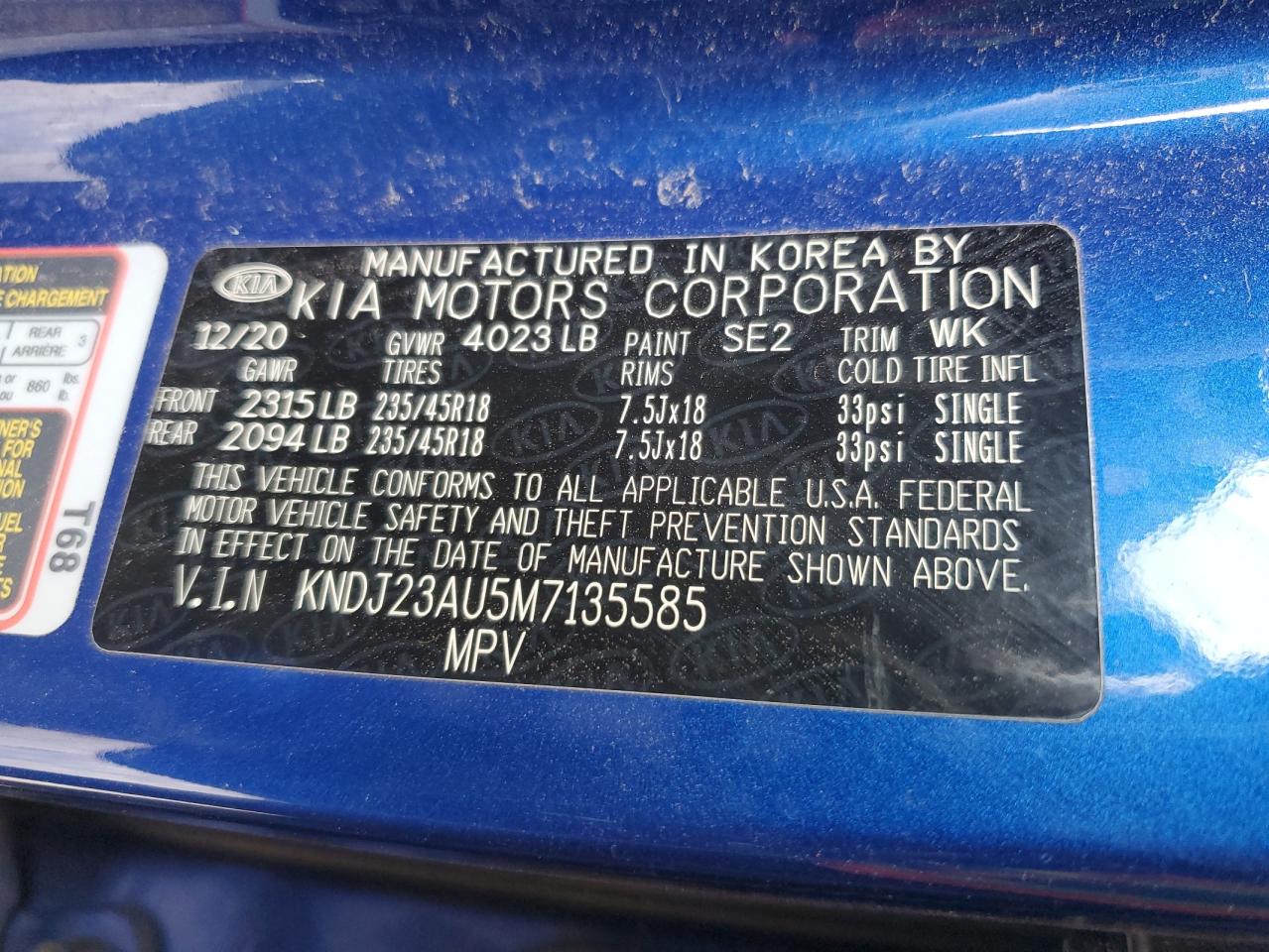 2021 Kia Soul Lx VIN: KNDJ23AU5M7135585 Lot: 82696224