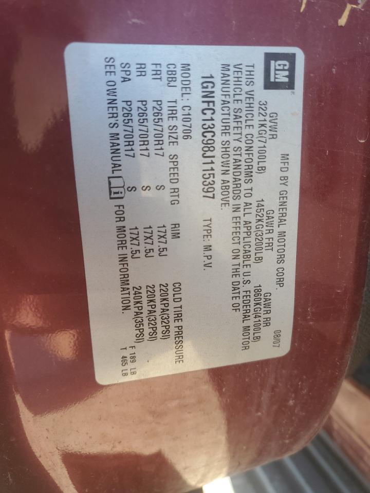 2008 Chevrolet Tahoe C1500 VIN: 1GNFC13C98J115397 Lot: 81059844