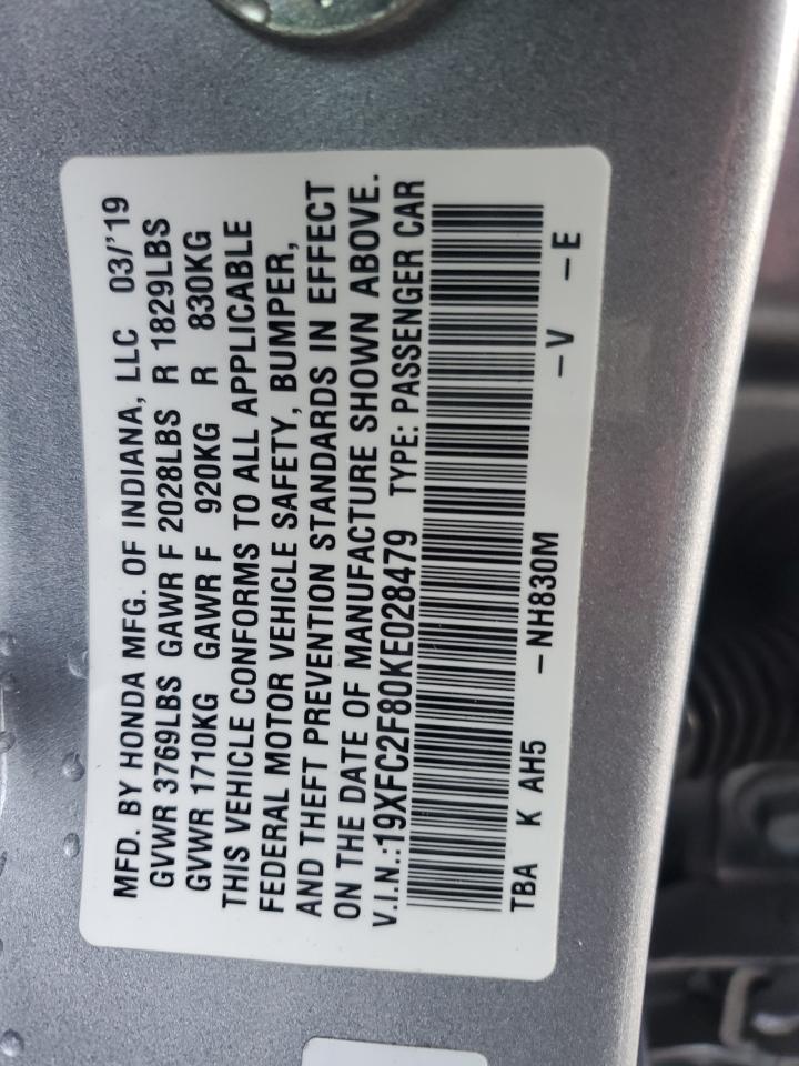 2019 Honda Civic Sport VIN: 19XFC2F80KE028479 Lot: 85881074
