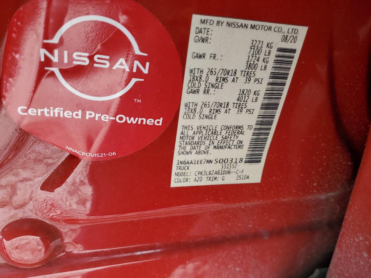 2021 Nissan Titan S VIN: 1N6AA1EE7MN500318 Lot: 82819204