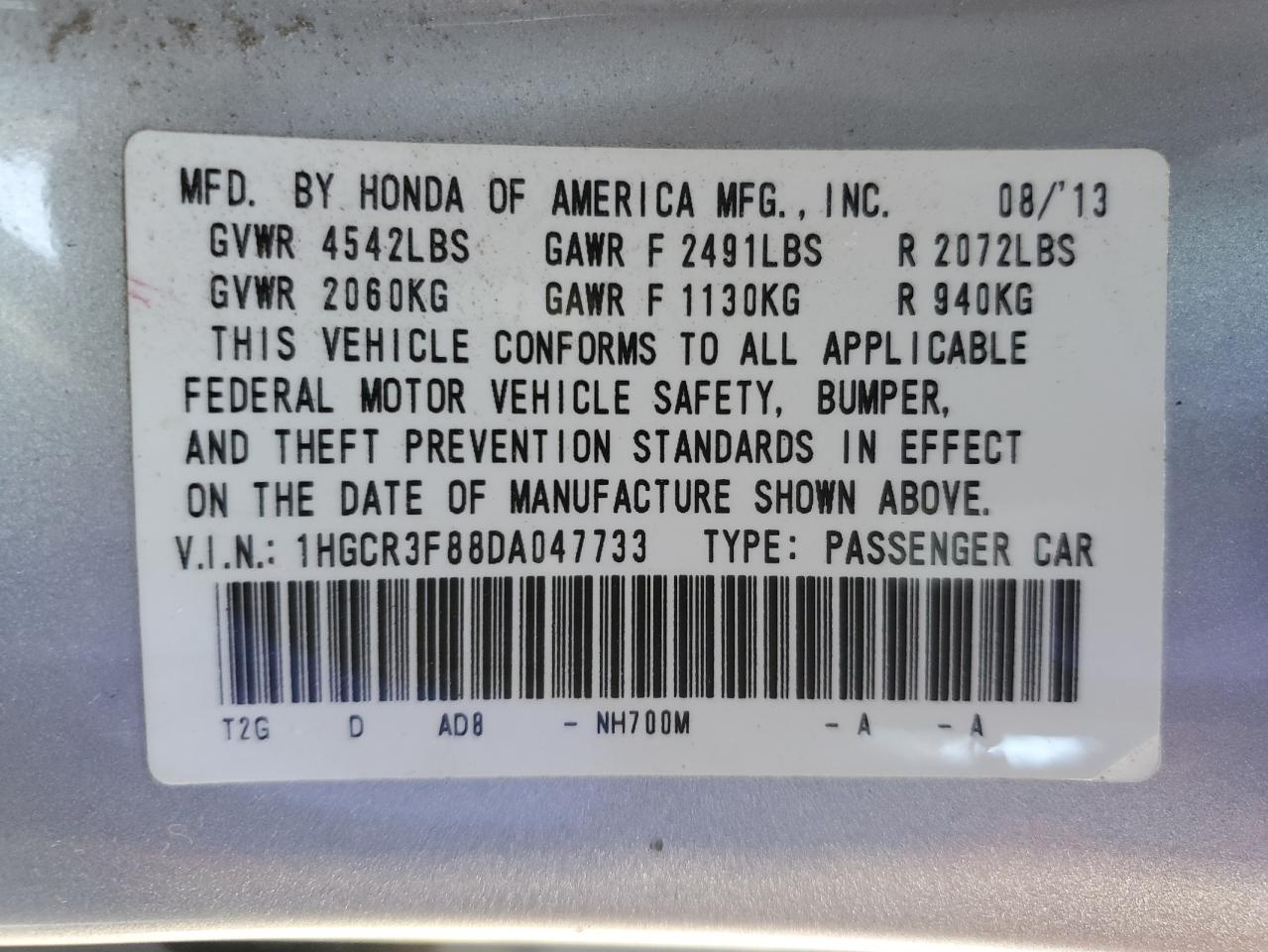 VIN 1HGCR3F88DA047733 2013 HONDA ACCORD no.12