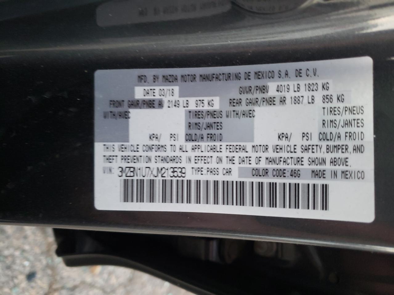 2018 Mazda 3 Sport VIN: 3MZBN1U7XJM213539 Lot: 82877174