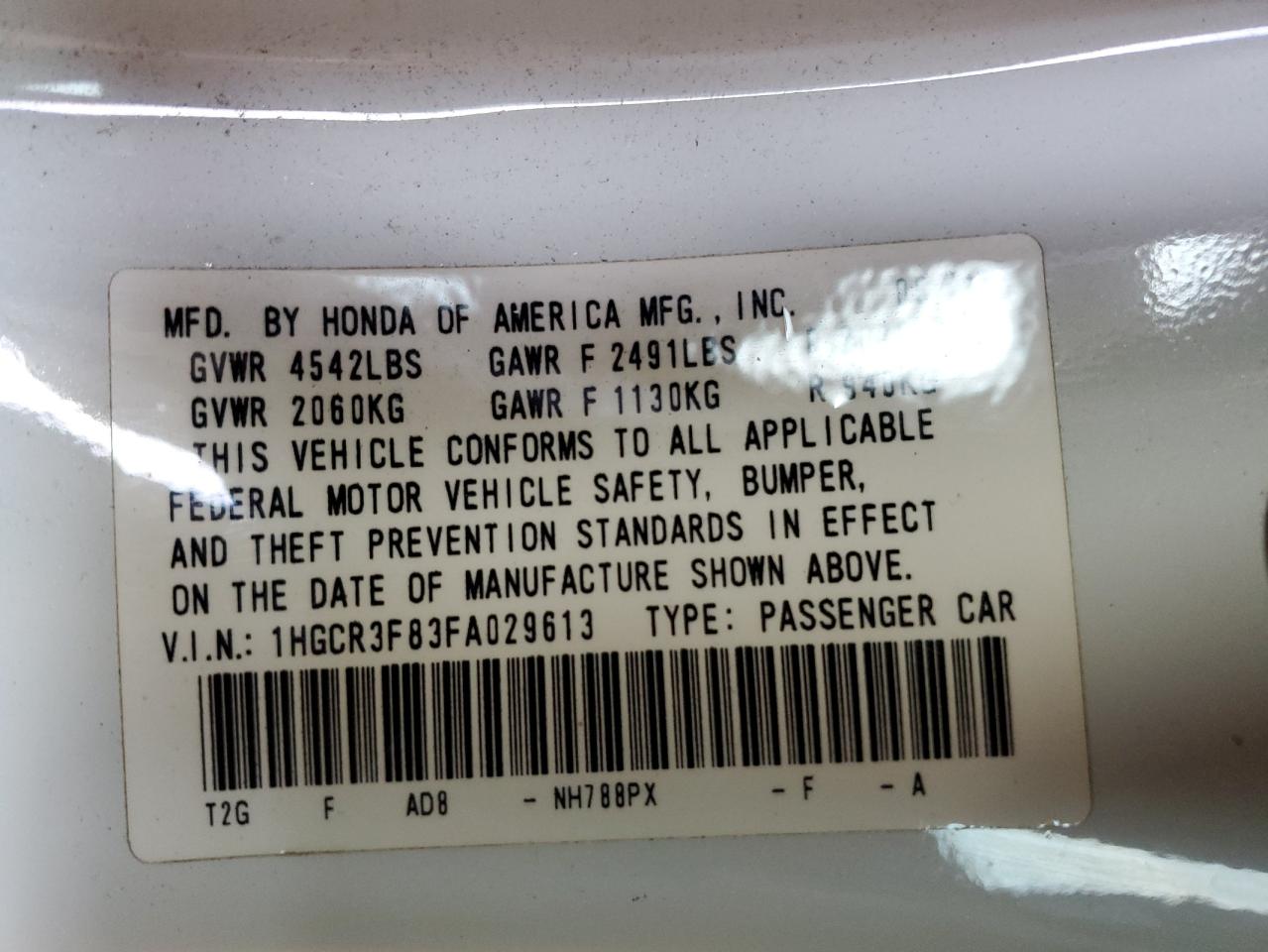 VIN 1HGCR3F83FA029613 2015 HONDA ACCORD no.12