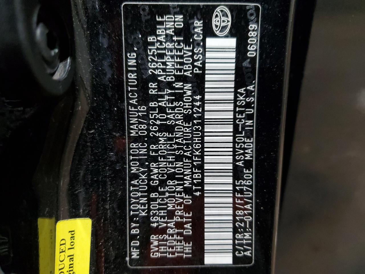 VIN 4T1BF1FK6HU311244 2017 TOYOTA CAMRY no.13