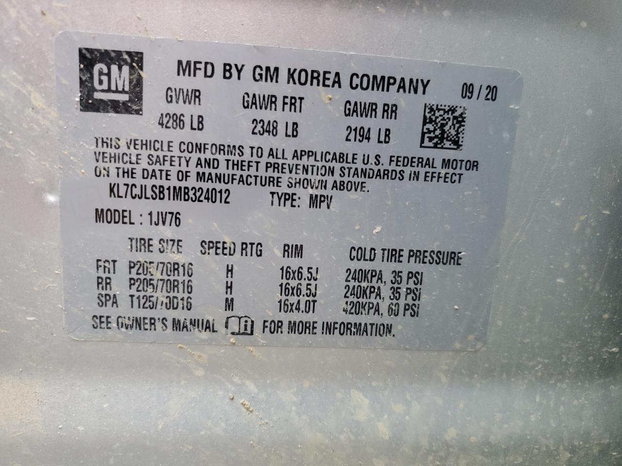 VIN KL7CJLSB1MB324012 2021 CHEVROLET TRAX no.13