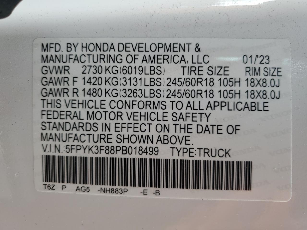 VIN 5FPYK3F88PB018499 2023 HONDA RIDGELINE no.13