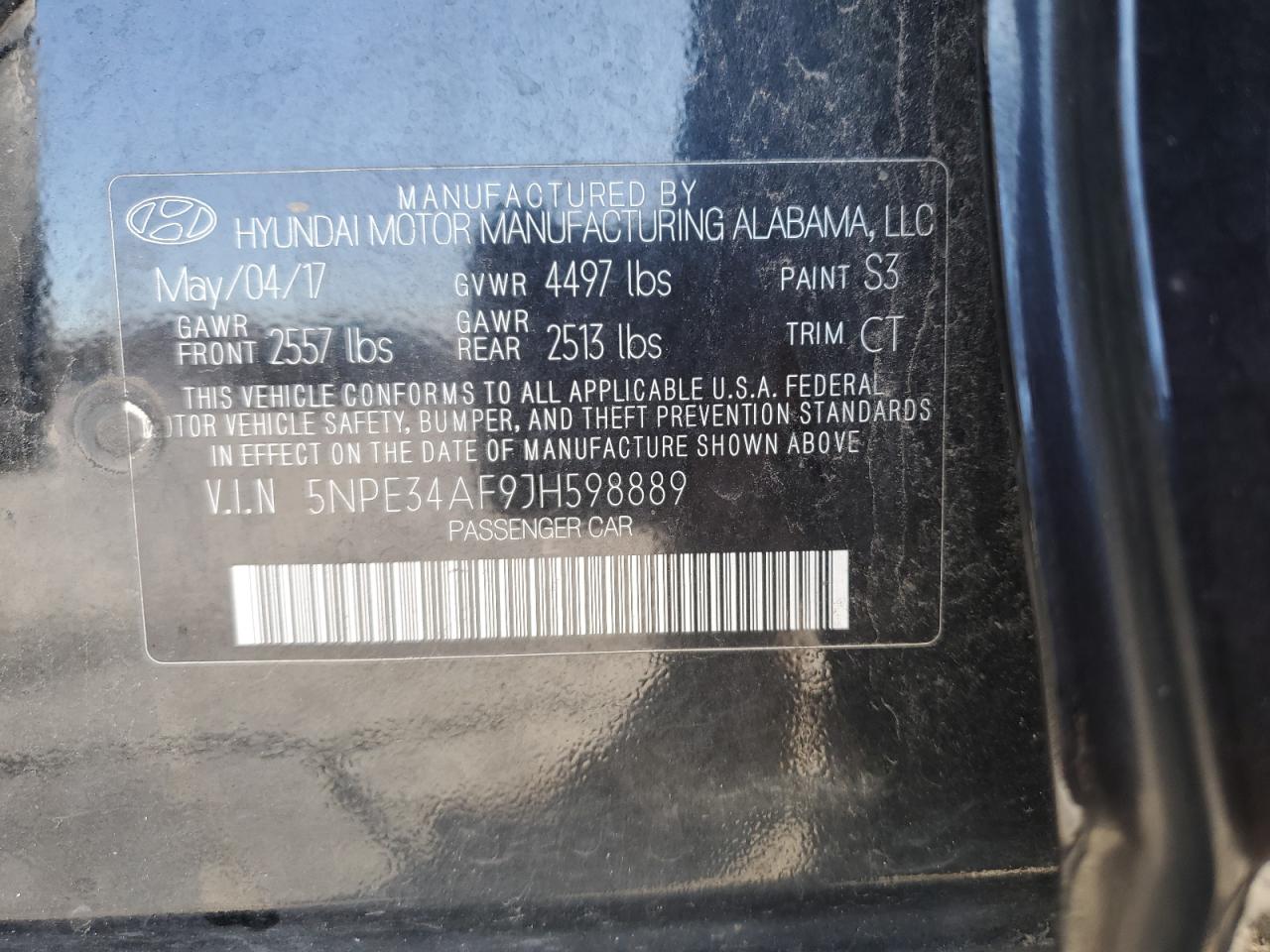 VIN 5NPE34AF9JH598889 2018 HYUNDAI SONATA no.13