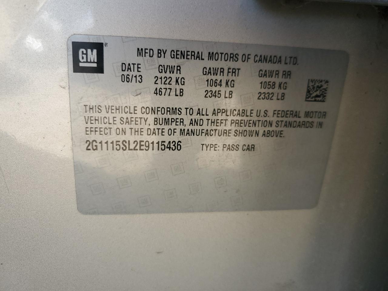 2014 Chevrolet Impala Lt VIN: 2G1115SL2E9115436 Lot: 85072734