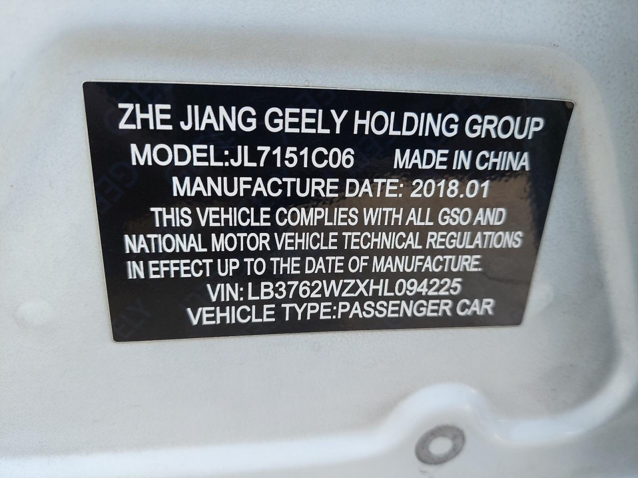 LB3762WZXHL094225 - 2017 Geea Gc6 - #86026824