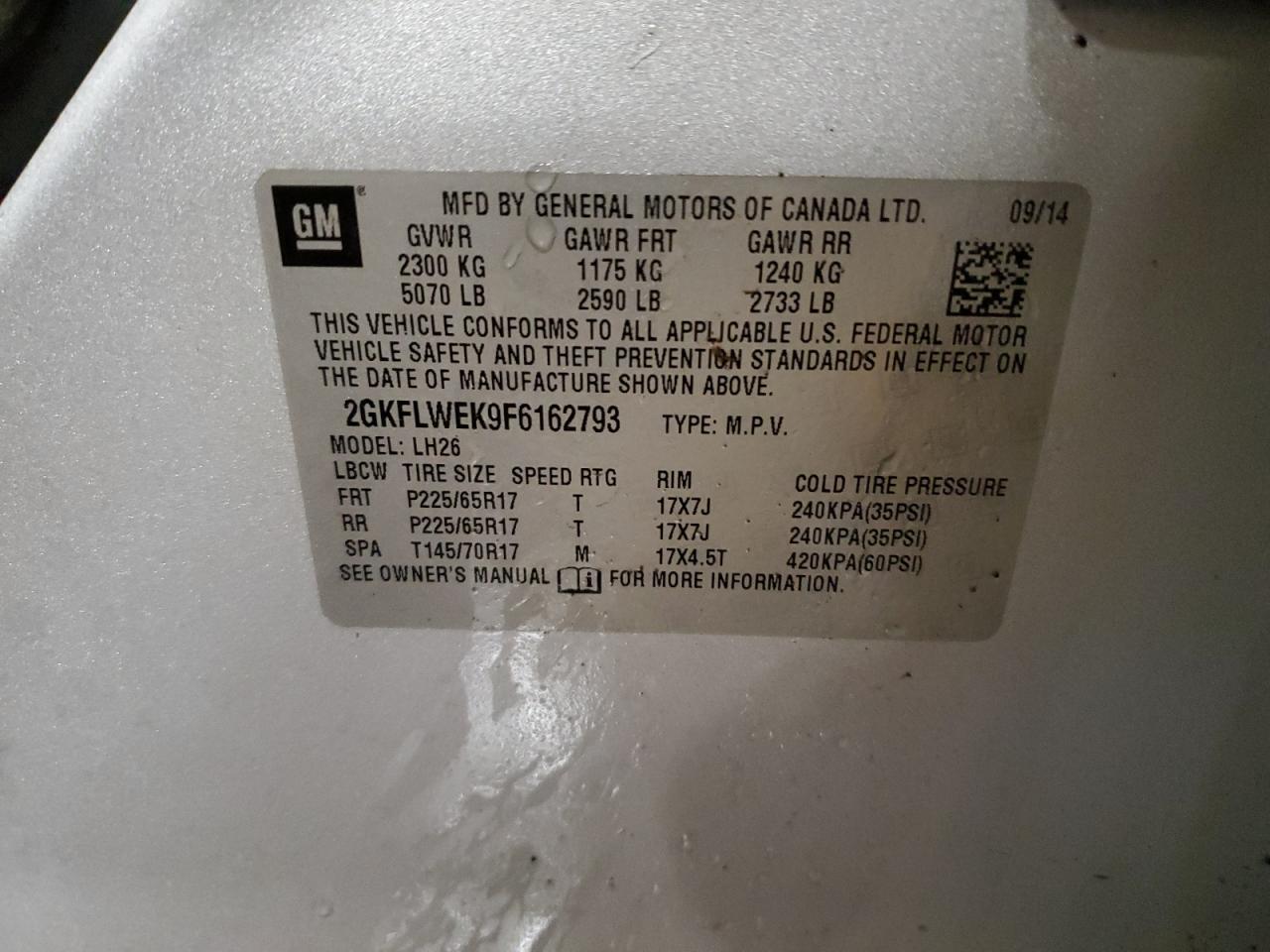 2015 GMC Terrain Sle VIN: 2GKFLWEK9F6162793 Lot: 86269994