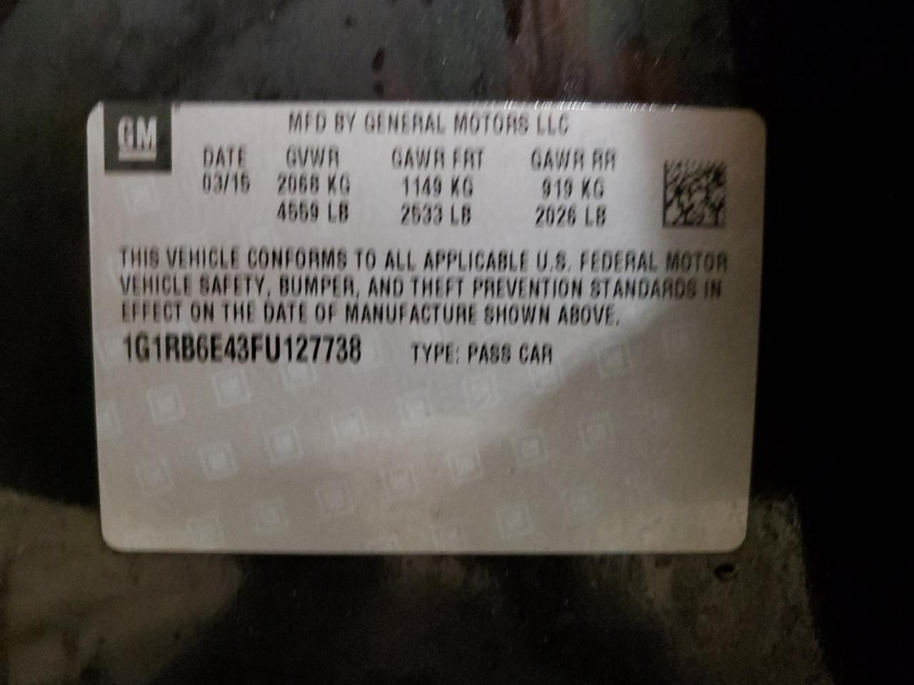 VIN 1G1RB6E43FU127738 2015 CHEVROLET VOLT no.12