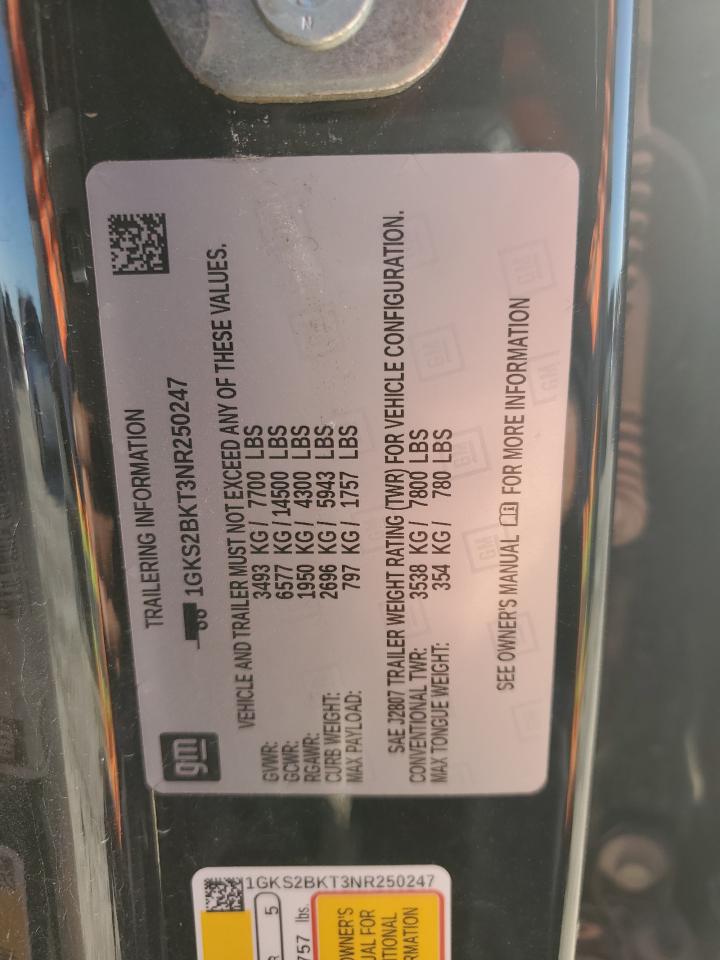 2022 GMC Yukon Slt VIN: 1GKS2BKT3NR250247 Lot: 86438204