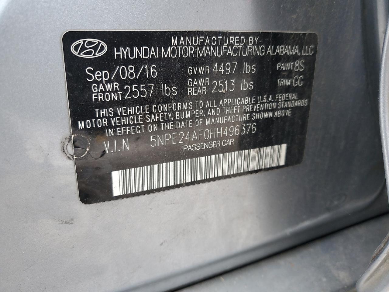 5NPE24AF0HH496376 2017 HYUNDAI SONATA - Image 12