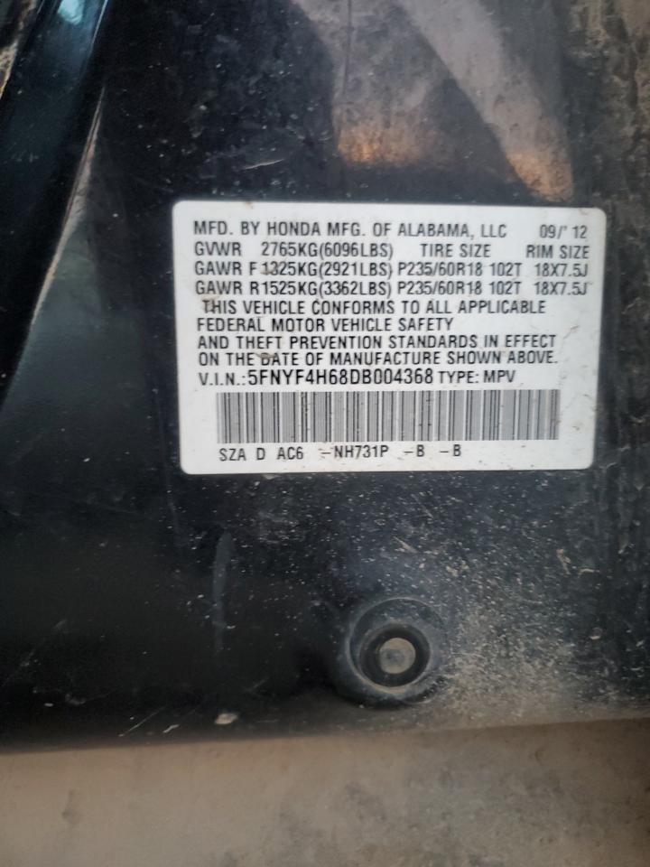 2013 Honda Pilot Exl VIN: 5FNYF4H68DB004368 Lot: 85126874