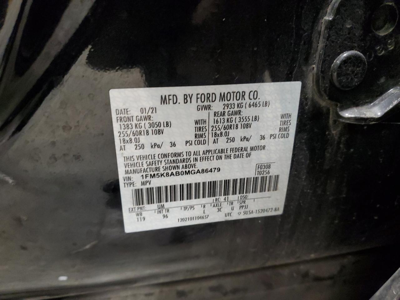 VIN 1FM5K8AB0MGA86479 2021 FORD EXPLORER no.13