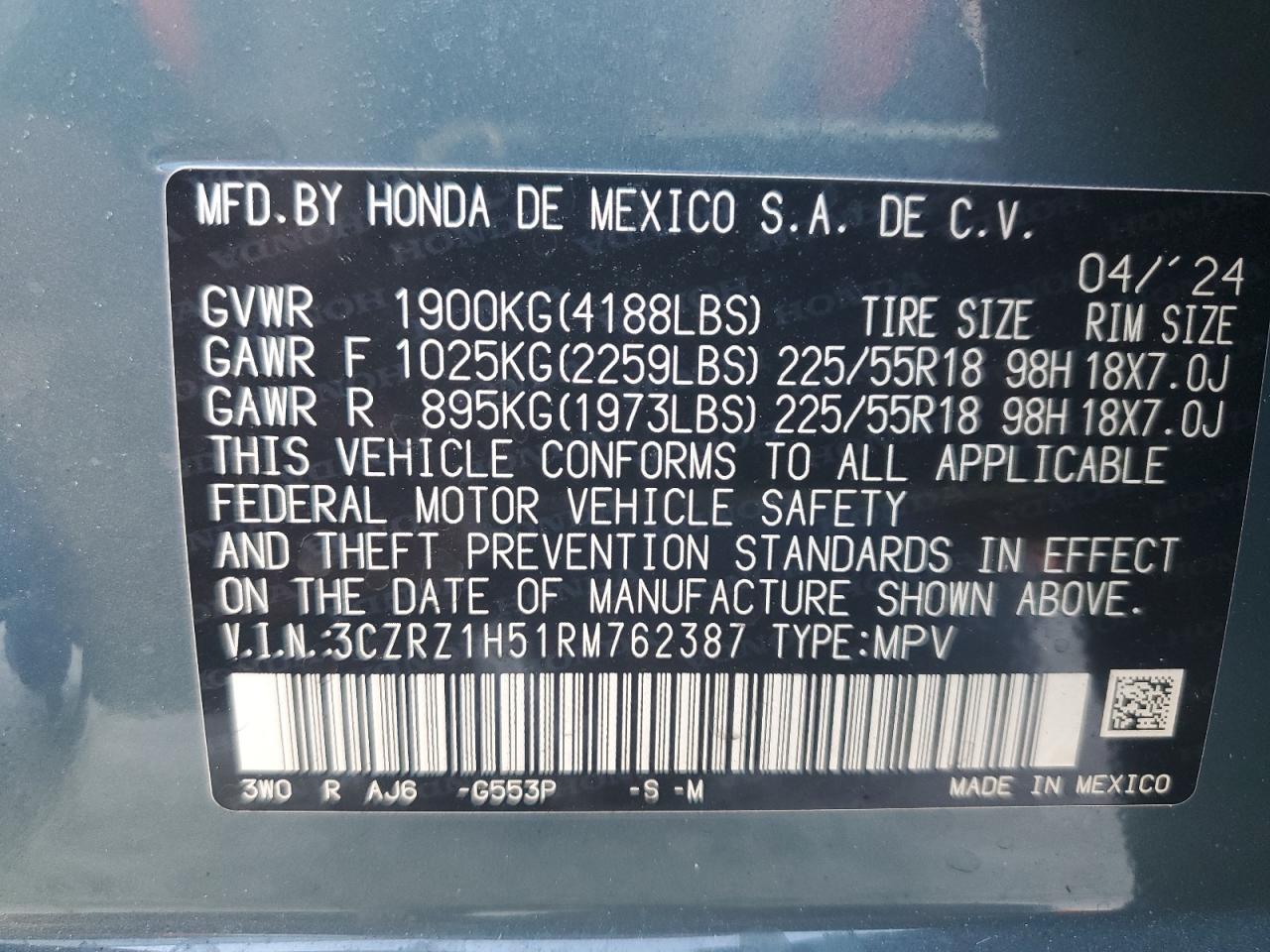 3CZRZ1H51RM762387 2024 HONDA HR-V - Image 15