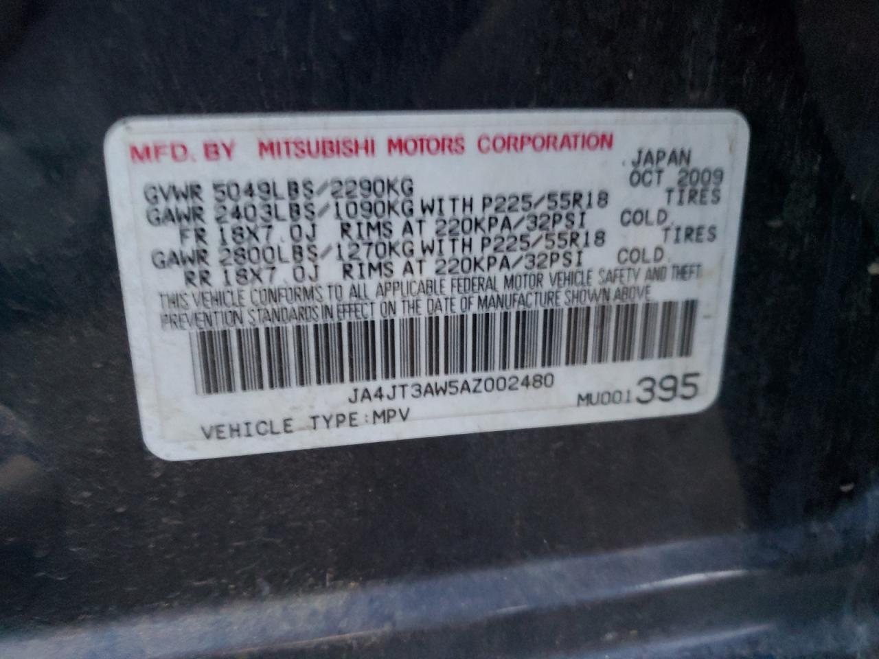 2010 Mitsubishi Outlander Se VIN: JA4JT3AW5AZ002480 Lot: 83072424