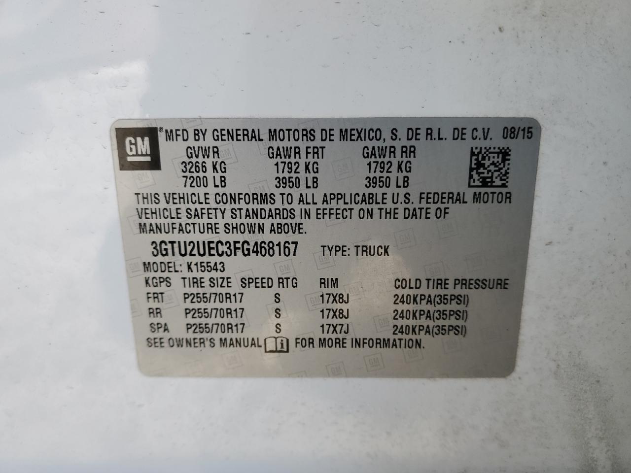 VIN 3GTU2UEC3FG468167 2015 GMC SIERRA no.12